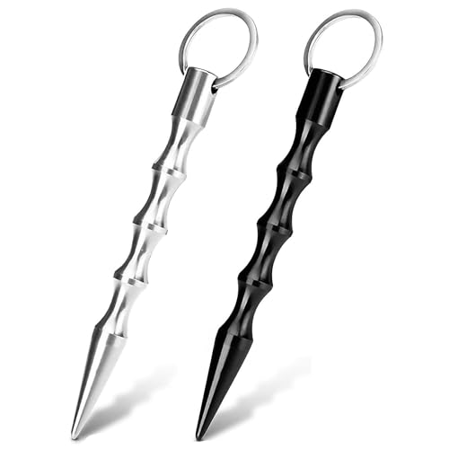 YUGUOLAN 2 Stück Selbstverteidigung Frauen, Kubotan Selbstverteidigung, Selbstverteidigung Waffen Legal, Schlüsselanhänger Verteidigungs Waffen, Für Frauen, Kleine Waffen (Schwarz, Silber)