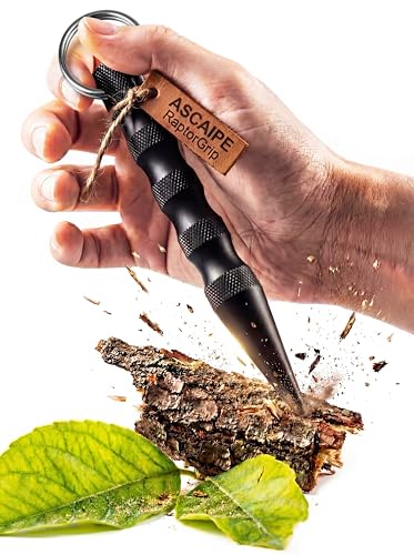 ascaipe Kubotan Selbstverteidigung Schlüsselanhänger Glasbrecher | Survival Schlagstock legal | EDC Schlagring Druckverstärker RaptorGrip | für Frauen & Männer, Pendler & Reisen | Black - S (11cm)